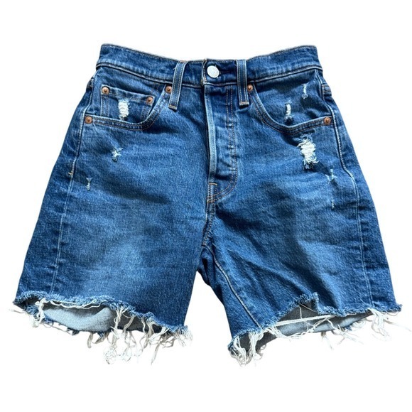 Levi's Pants - Levis Denim Jean Shorts Womens Blue Distressed Frayed Hem Casual